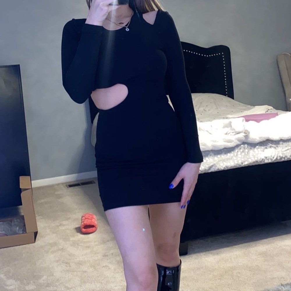 Princess Polly Theodore long sleeve mini dress black